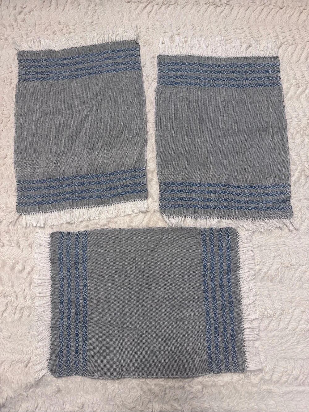 SET OF 5 Artisan Woven Boho Hand Towels - Blue & White hand made vintage